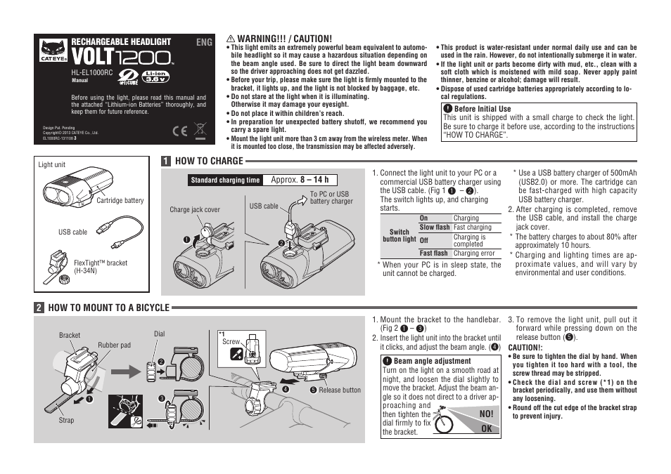 CatEye HL-EL1000RC [Volt1200] User Manual | 2 pages