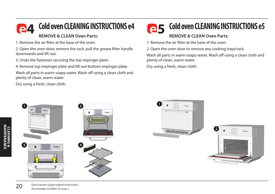 Cold oven cleaning instructions e4, Cold oven cleaning instructions e5 ...