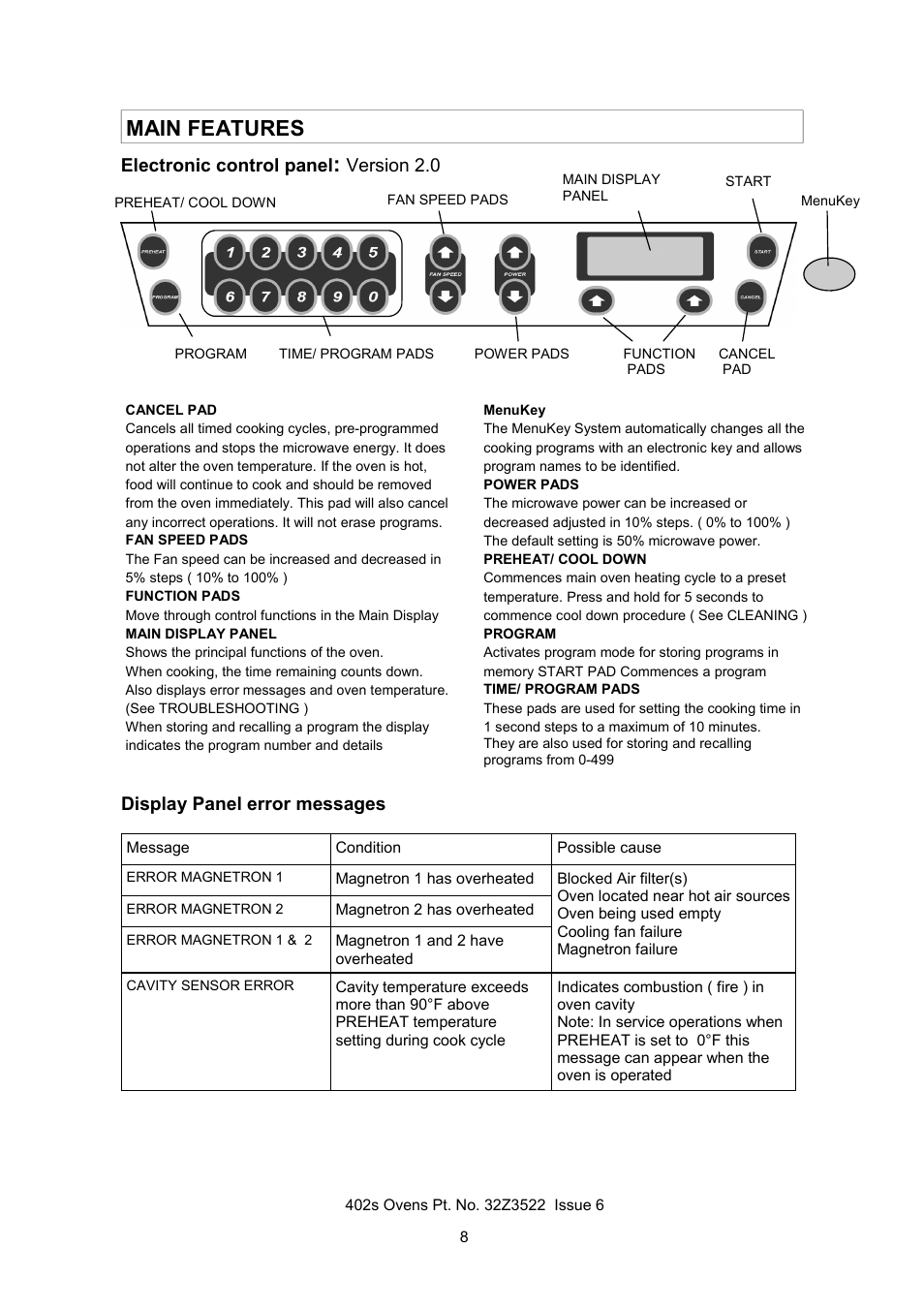 Main features | Merrychef 402s User Manual | Page 8 / 51 | Original mode