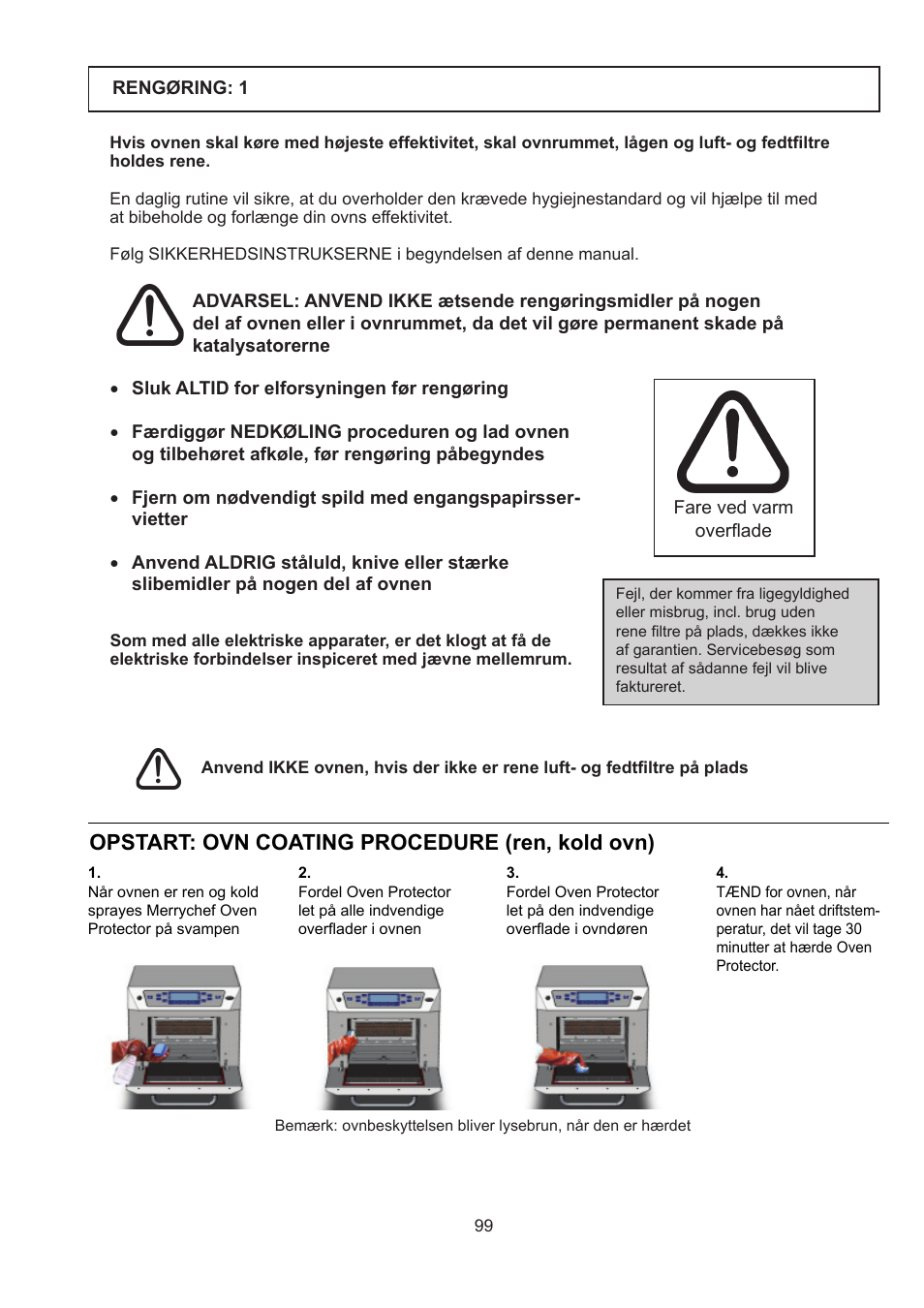 Opstart: ovn coating procedure (ren, kold ovn) | Merrychef 402s User Manual  | Page 99 / 142