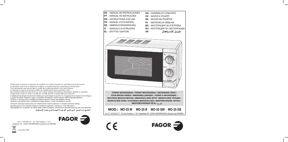 Fagor MO-25GB User Manual | 70 pages | Original mode | Also for: MO-25GM,  MO-25B