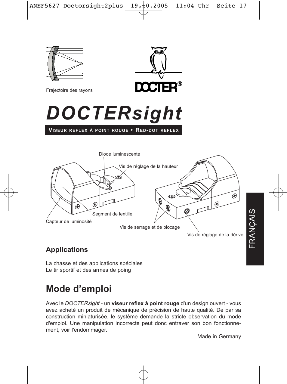 Doctersight, Mode d'emploi, Français | DOCTER DOCTER®sight II plus User  Manual | Page 17 / 32