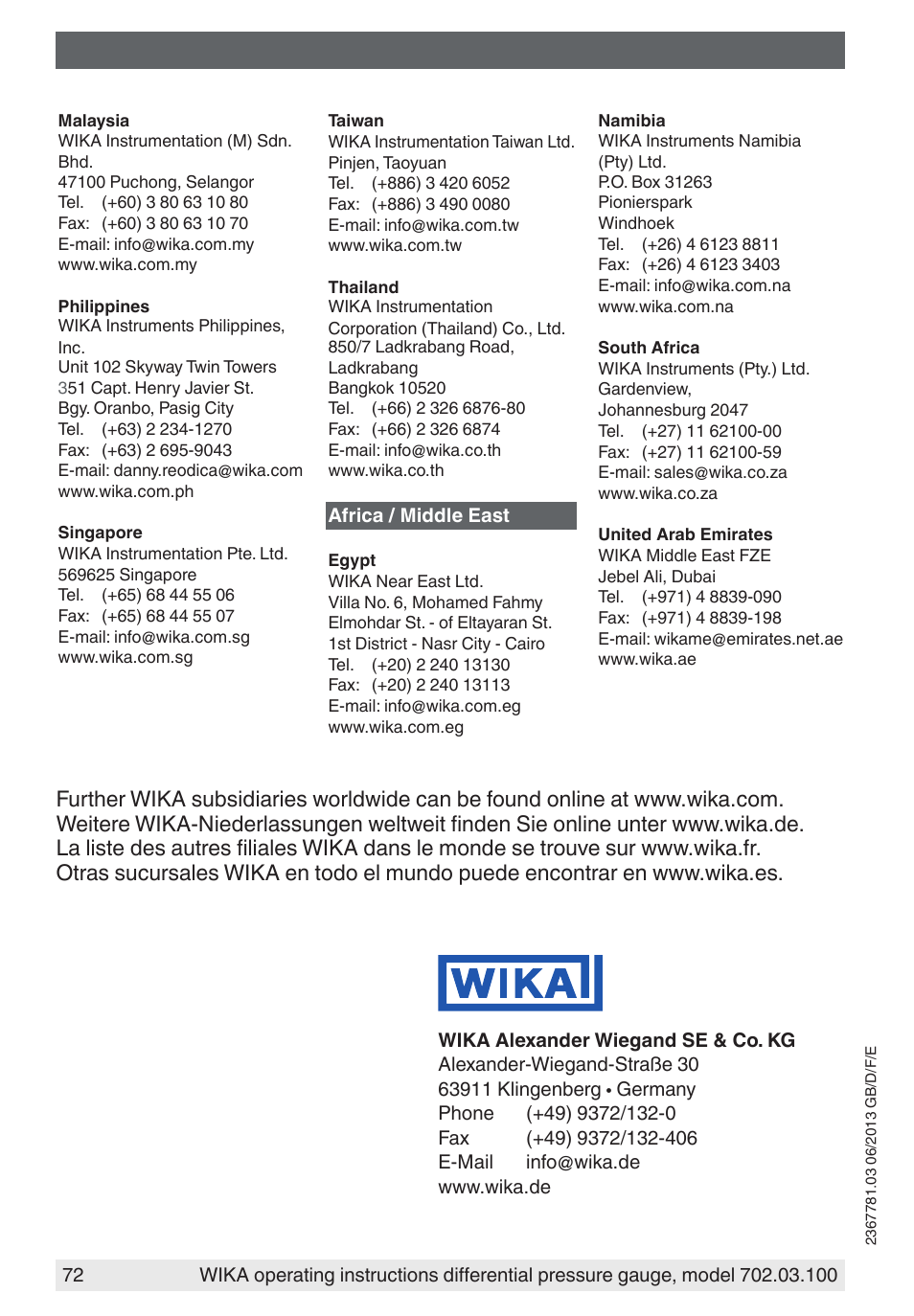 WIKA 702.03.100 User Manual | Page 72 / 72