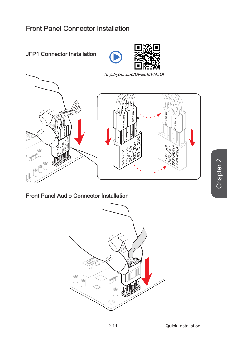 Front panel connector installation -11, Chapter 2, Front panel connector  installation | MSI H97 GAMING 3 Manual User Manual | Page 55 / 112