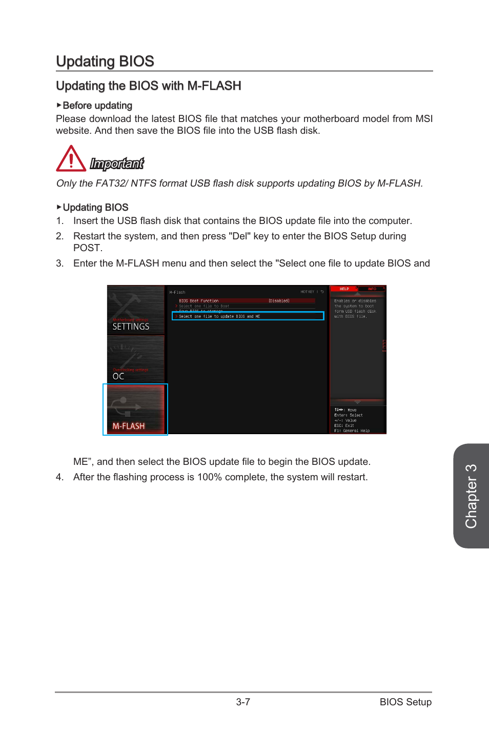 Updating bios -7, Updating the bios with m-flash -7, Chapter 3 | MSI H97  GAMING 3 Manual User Manual | Page 65 / 112