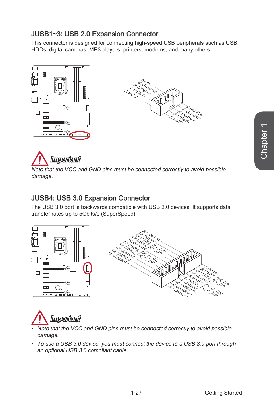 Jusb1~3: usb 2.0 expansion connector, Jusb4: usb 3.0 expansion connector,  Jusb1~3: usb 2.0 expansion connector -27 | MSI Z87-G45 GAMING User Manual |  Page 41 / 112 | Original mode