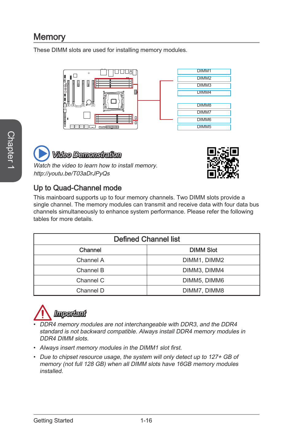 Memory, Up to quad-channel mode, Defined channel list | MSI X99S SLI PLUS  Manual User Manual | Page 30 / 108