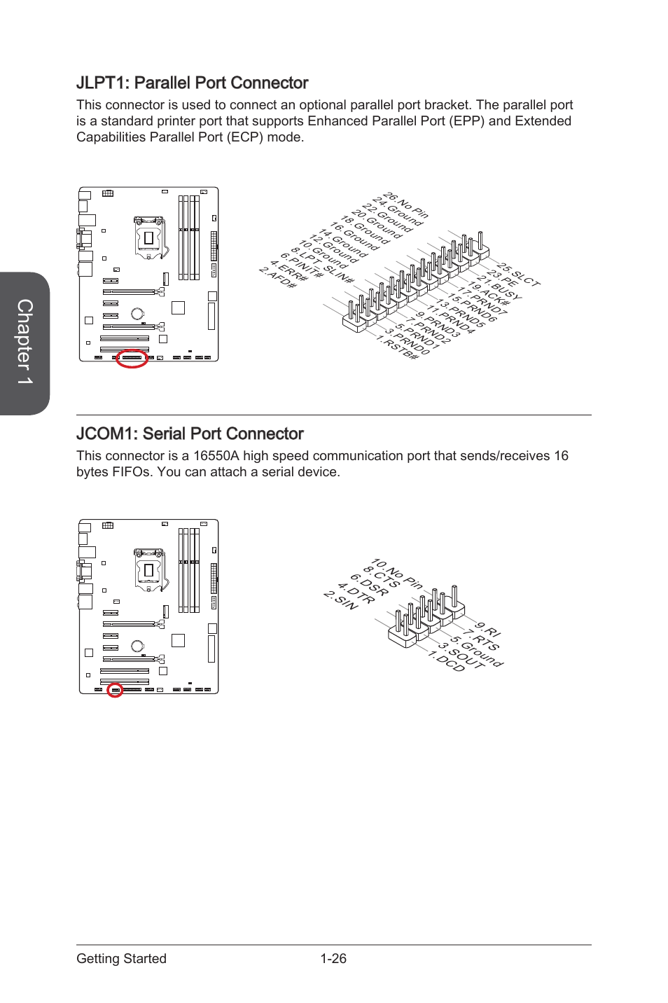 Jcom1: serial port connector, Jlpt1: parallel port connector, Jcom1 | MSI  Z97S SLI KRAIT EDITION Manual User Manual | Page 40 / 104 | Original mode
