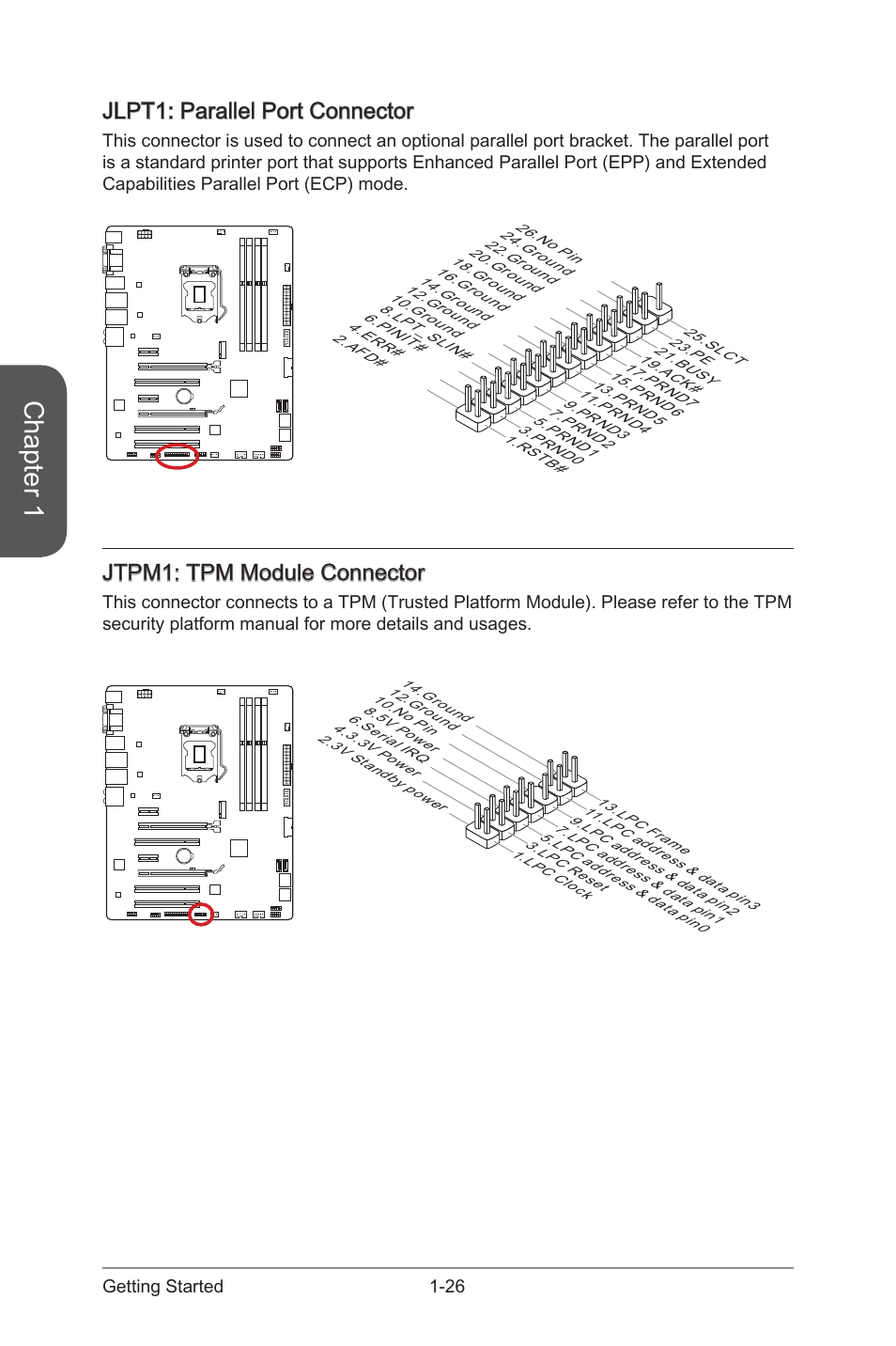 Jlpt1, Parallel port connector, Jtpm1 | MSI Z97 U3 PLUS Manual User Manual  | Page 40 / 108 | Original mode
