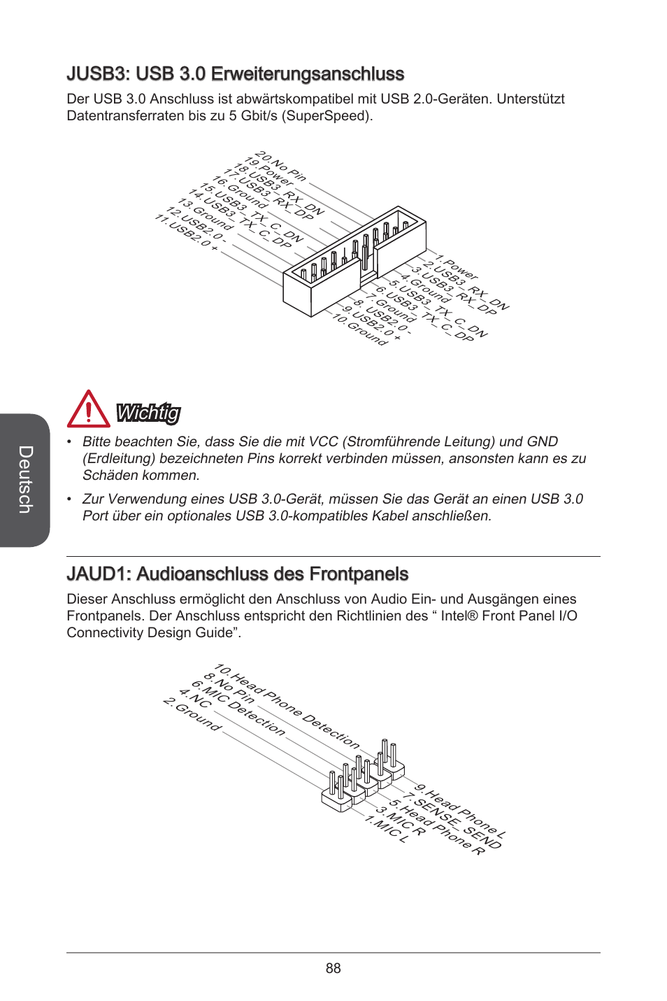 Deutsch, Jusb3: Usb 3.0 Erweiterungsanschluss, Wichtig | MSI H81M.