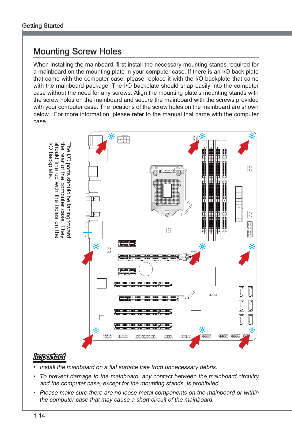 Mounting screw holes, Mount ng screw holes -14, Mount ng screw holes | MSI  B75A-G43 User Manual | Page 24 / 66 | Original mode