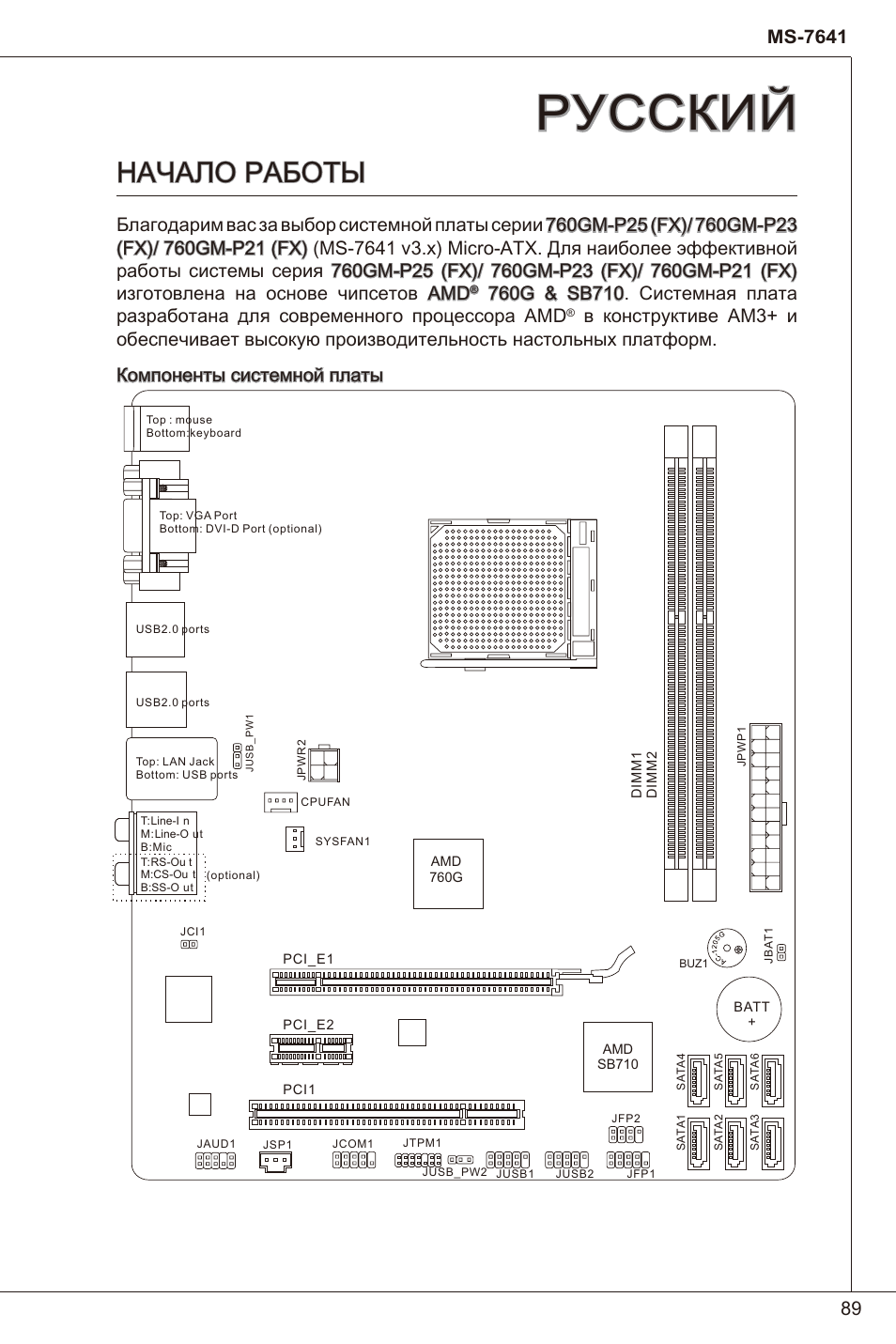 Русский, Начало работы | MSI 760GM-P23 (FX) User Manual | Page 89 / 169 |  Original mode