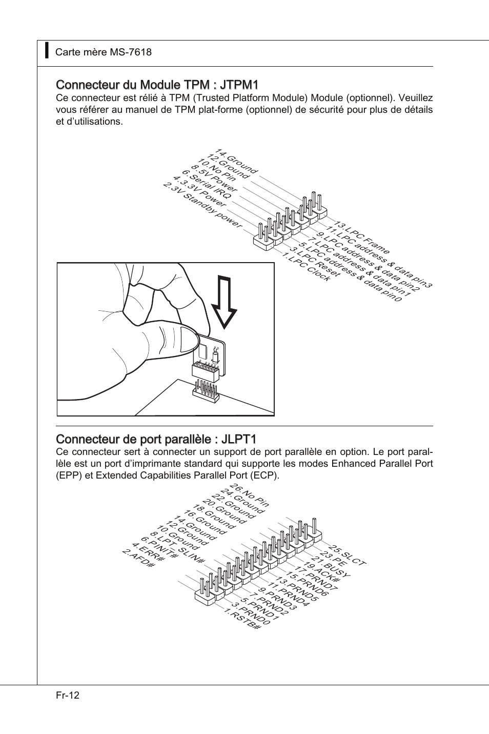 Connecteur du module tpm : jtpm1, Connecteur de port parallèle : jlpt1 | MSI  Wind Board D510 User Manual | Page 70 / 106 | Original mode