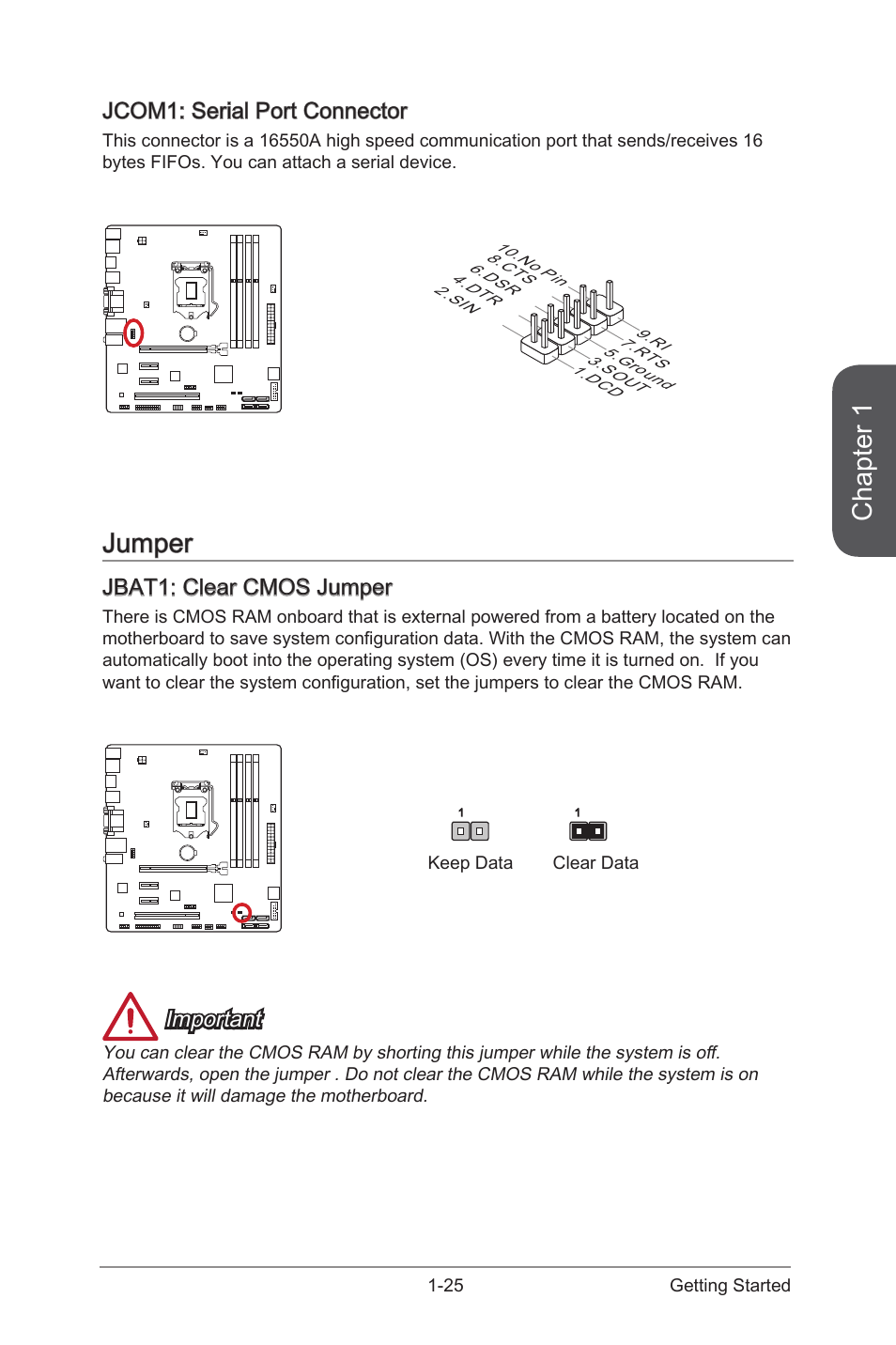 Jumper, Jbat1: clear cmos jumper, Jcom1: serial port connector | MSI CSM- B85M-E45 User Manual | Page 39 84