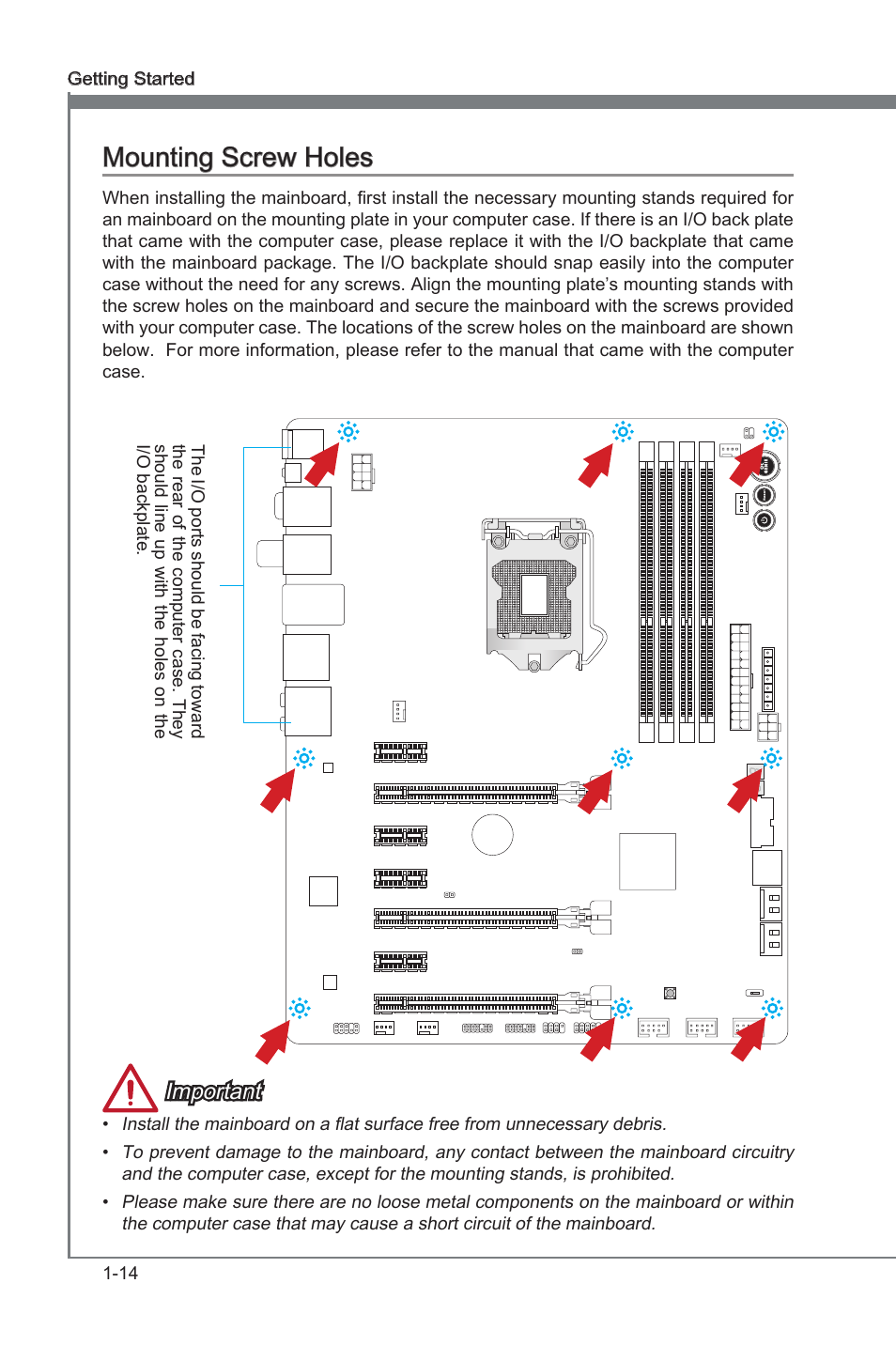 Mount ng screw holes -14, Mount ng screw holes, Important | MSI Z77 MPOWER  User Manual | Page 26 / 100 | Original mode