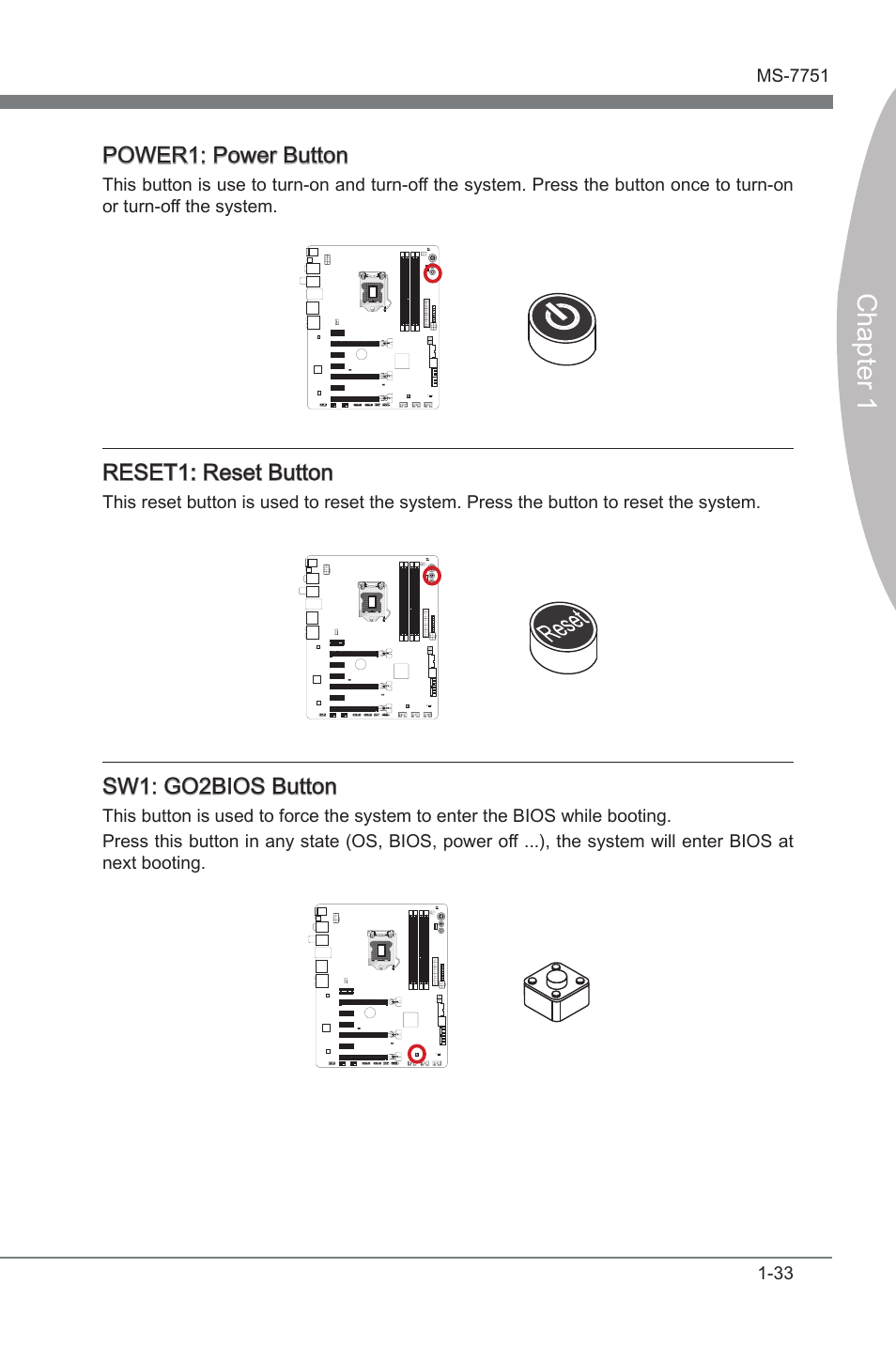 Power1, Power button, Reset1 | MSI Z77 MPOWER User Manual | Page 45 / 100 |  Original mode