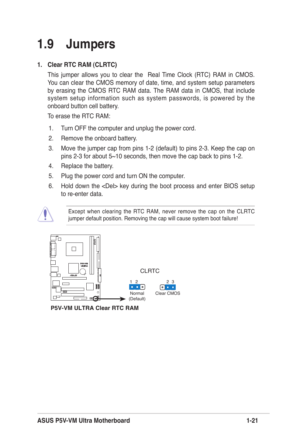 9 jumpers | Asus MOTHERBOARD ULTRA P5V-VM User Manual | Page 31 / 78
