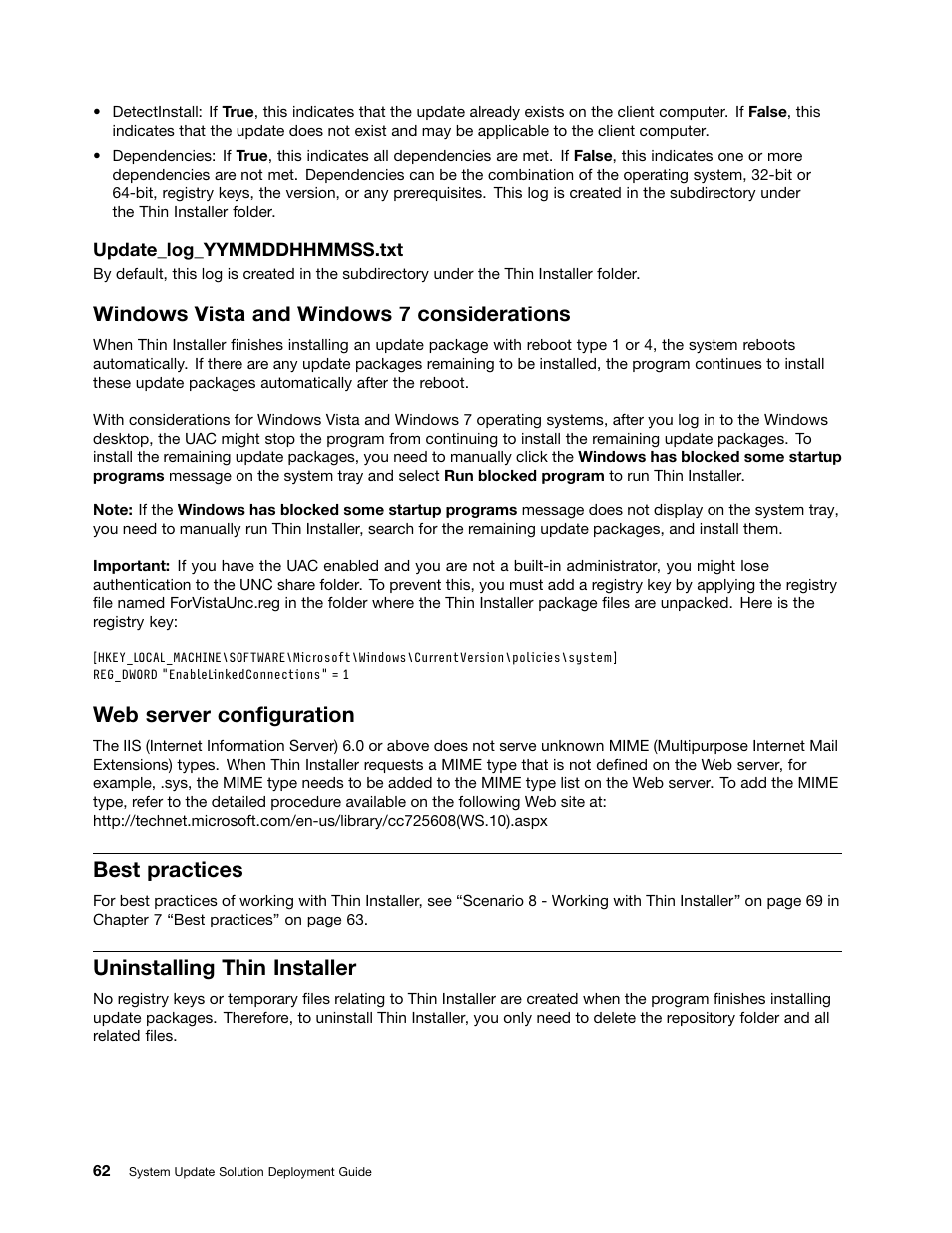 Windows vista and windows 7 considerations, Web server configuration, Best  practices | Lenovo System Update Solution User Manual | Page 68 / 94