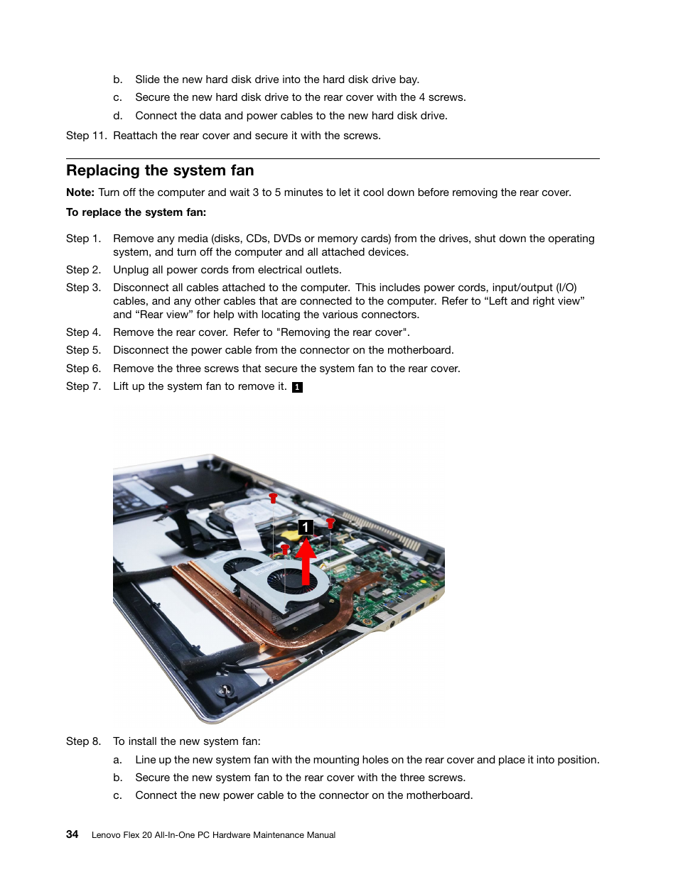 Replacing the system fan | Lenovo Flex 20 All-in-One IdeaCentre User Manual  | Page 40 / 61