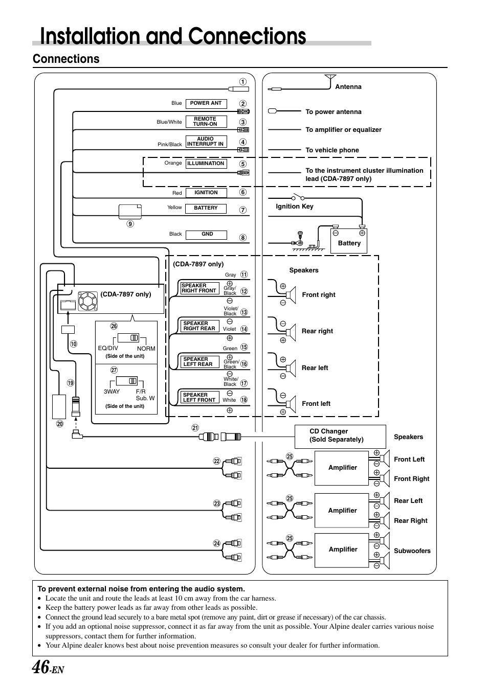 Installation connections, Connections | Alpine CDA-7897 User Manual | Page 48 / | mode