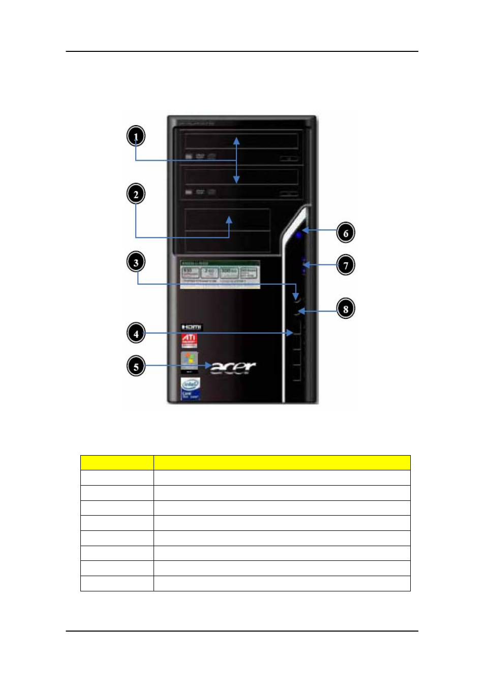 Aspire m1640 front panel, Label description | Acer Aspire M5640 User Manual  | Page 19 / 89