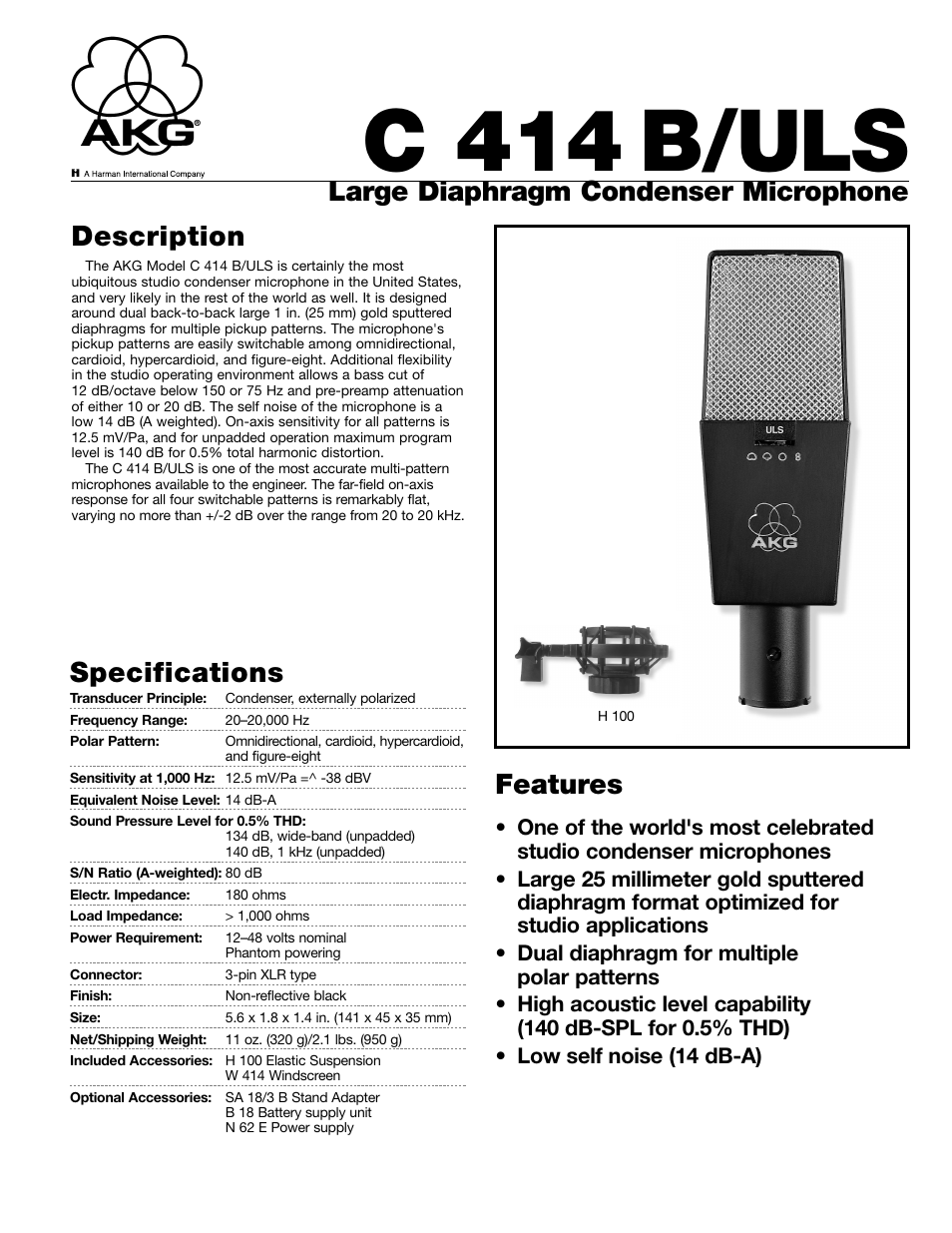 AKG Acoustics C 414 B/ULS User Manual | 2 pages