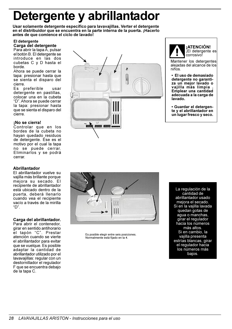 Detergente y abrillantador | Ariston LL 64 B-S-W User Manual | Page 30 / 36