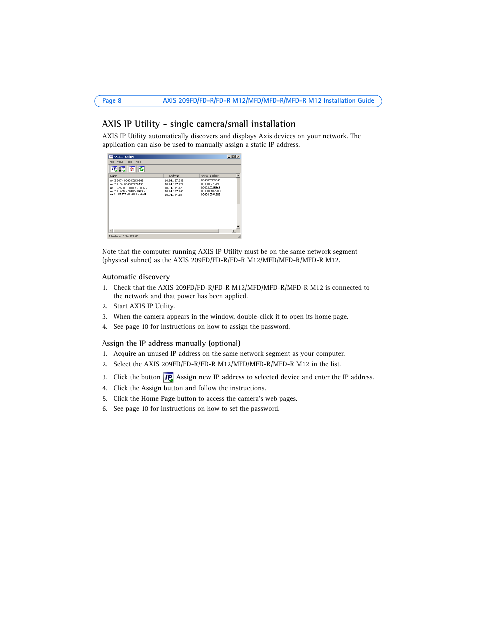 Axis ip utility - single camera/small installation | Axis Communications  AXIS 209MFD User Manual | Page 8 / 73