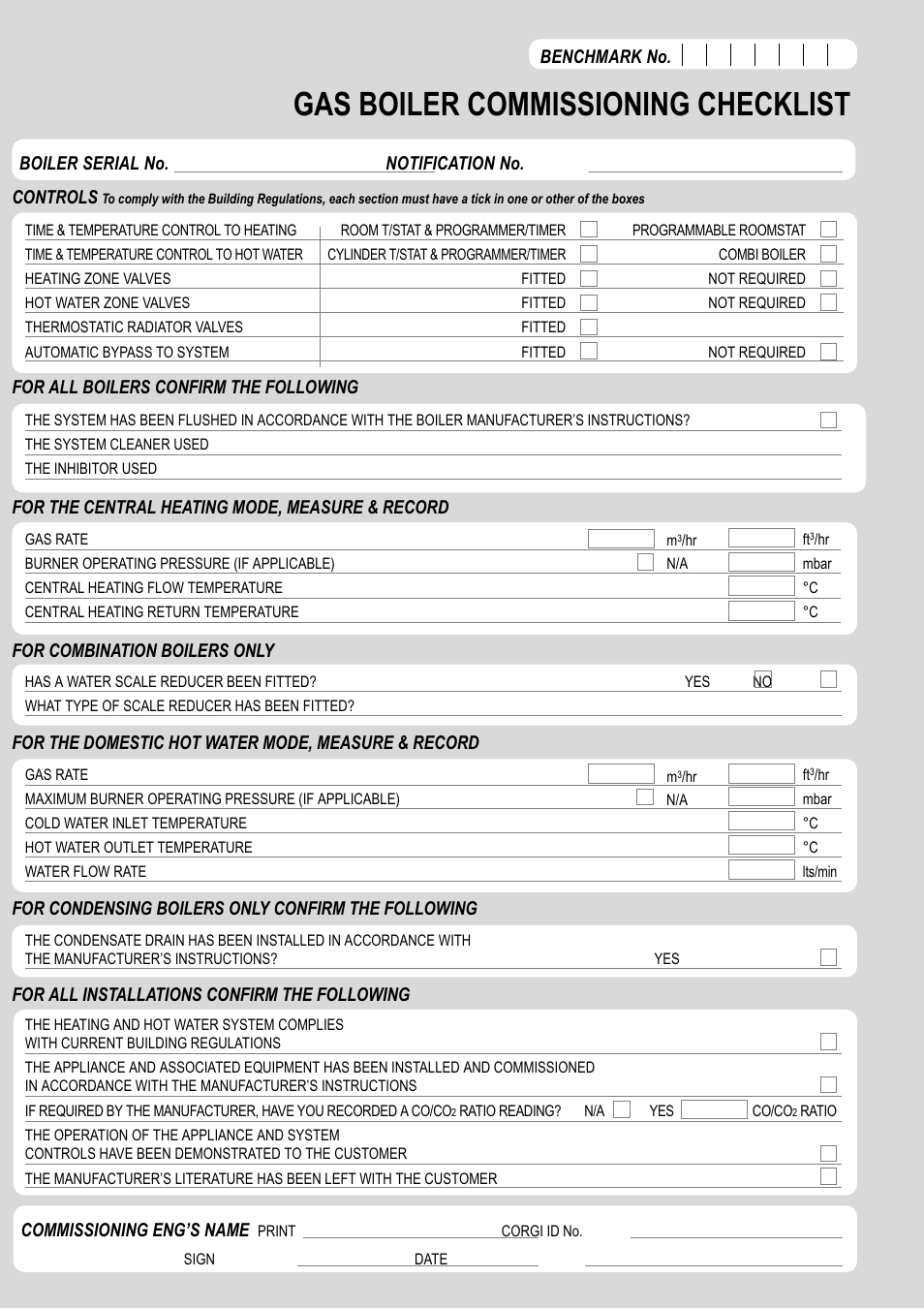 Gas boiler commissioning checklist | Bosch GREENSTAR 24i junior User Manual  | Page 60 / 62 | Original mode