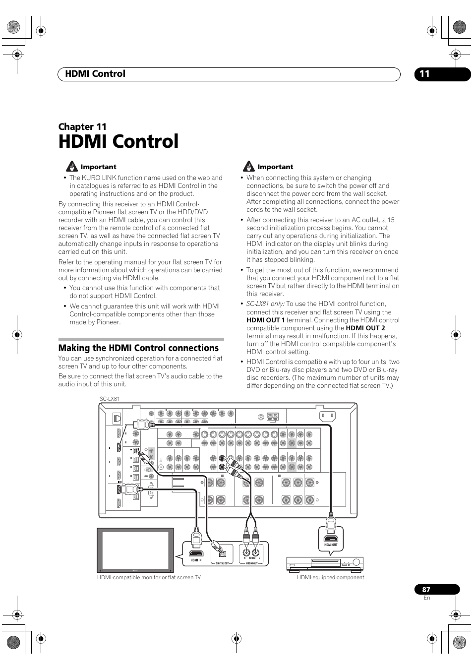 Making the hdmi control connections, Hdmi control, Hdmi control 11 | Pioneer  SC-LX81 User Manual | Page 87 / 134 | Original mode