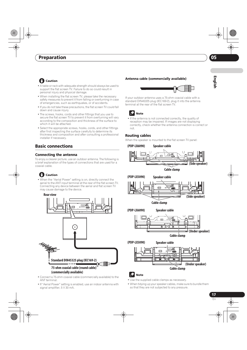 Caution, Basic connections, Connecting the antenna | Pioneer PDP-LX5090  User Manual | Page 17 / 264 | Original mode
