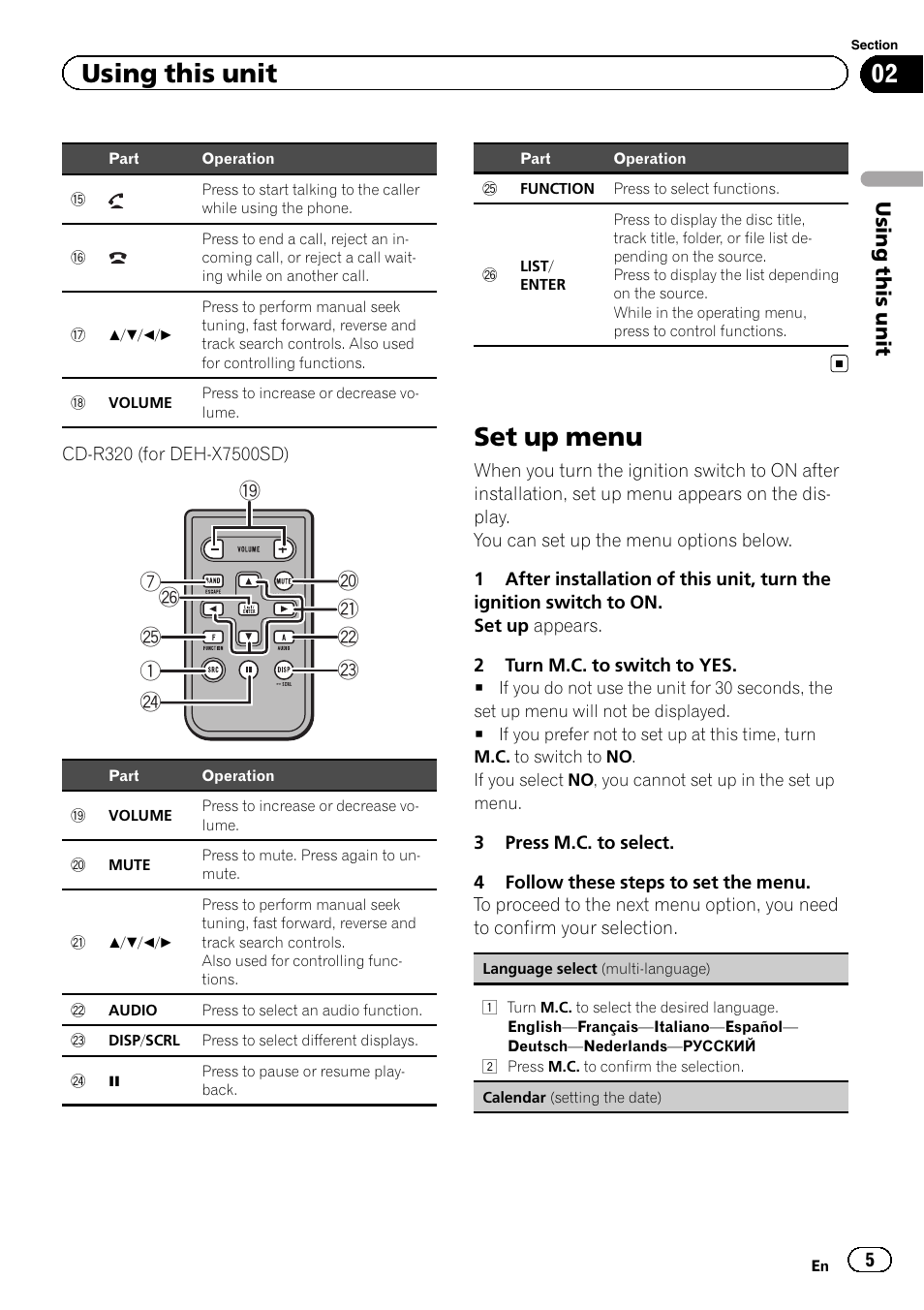 Set up menu, Using this unit | Pioneer DEH-X8500DAB User Manual | Page 5 /  44 | Original mode