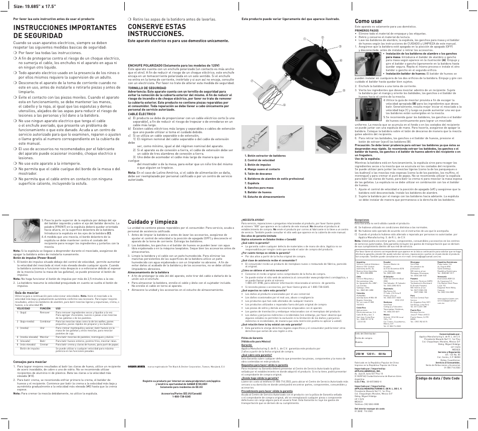Instrucciones importantes de seguridad, Conserve estas instrucciones, Como  usar | Black & Decker MX217 User Manual | Page 2 / 2 | Original mode