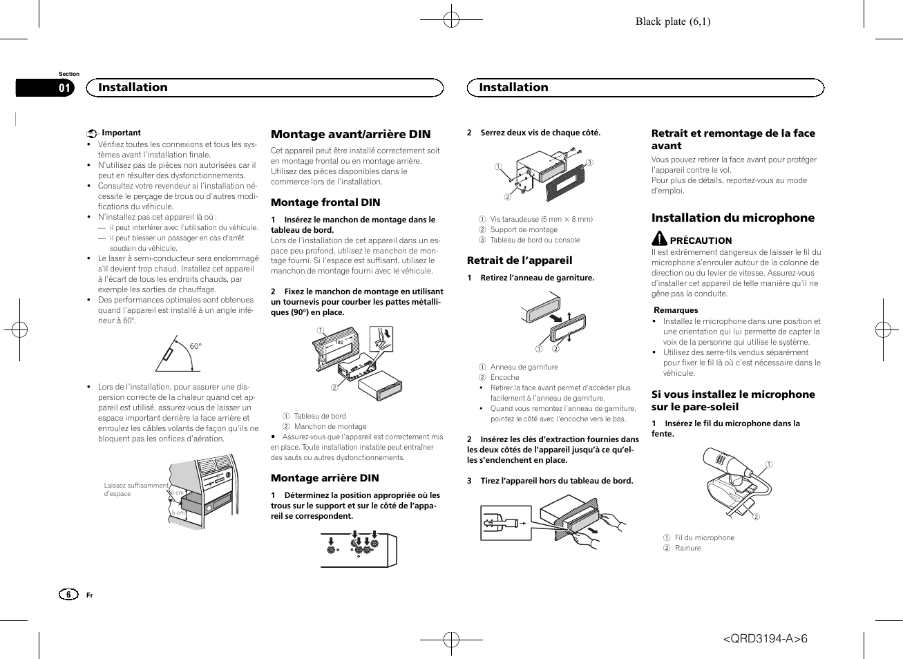 Manuel d, Installation, Autoradio cd rds | Pioneer DEH-4600BT User Manual |  Page 6 / 32