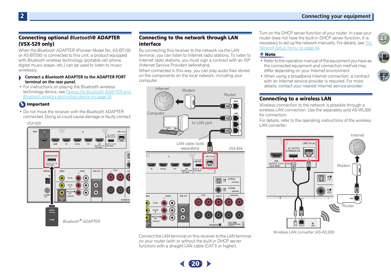 Connecting optional bluetooth, Adapter, Vsx-529 only) | Pioneer VSX-529-K  User Manual | Page 20 / 66
