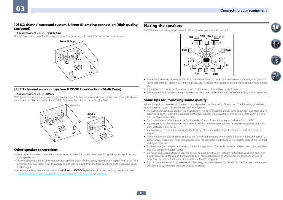 Placing the speakers | Pioneer VSX-922-S User Manual | Page 17 / 109 |  Original mode