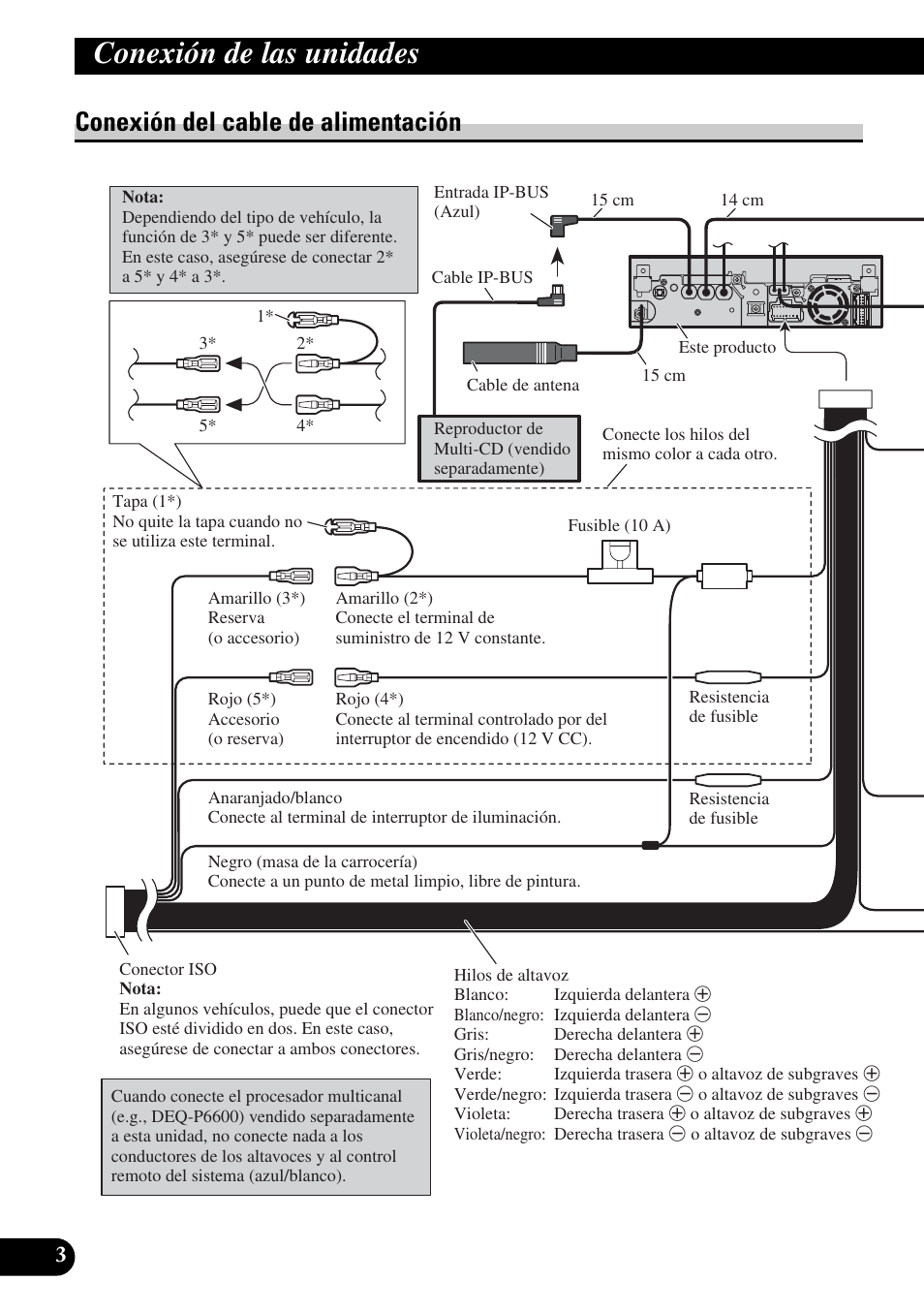Conexión del cable de alimentación, Conexión de las unidades | Pioneer AVH- P5900DVD User Manual | Page 18 / 86 | Original mode