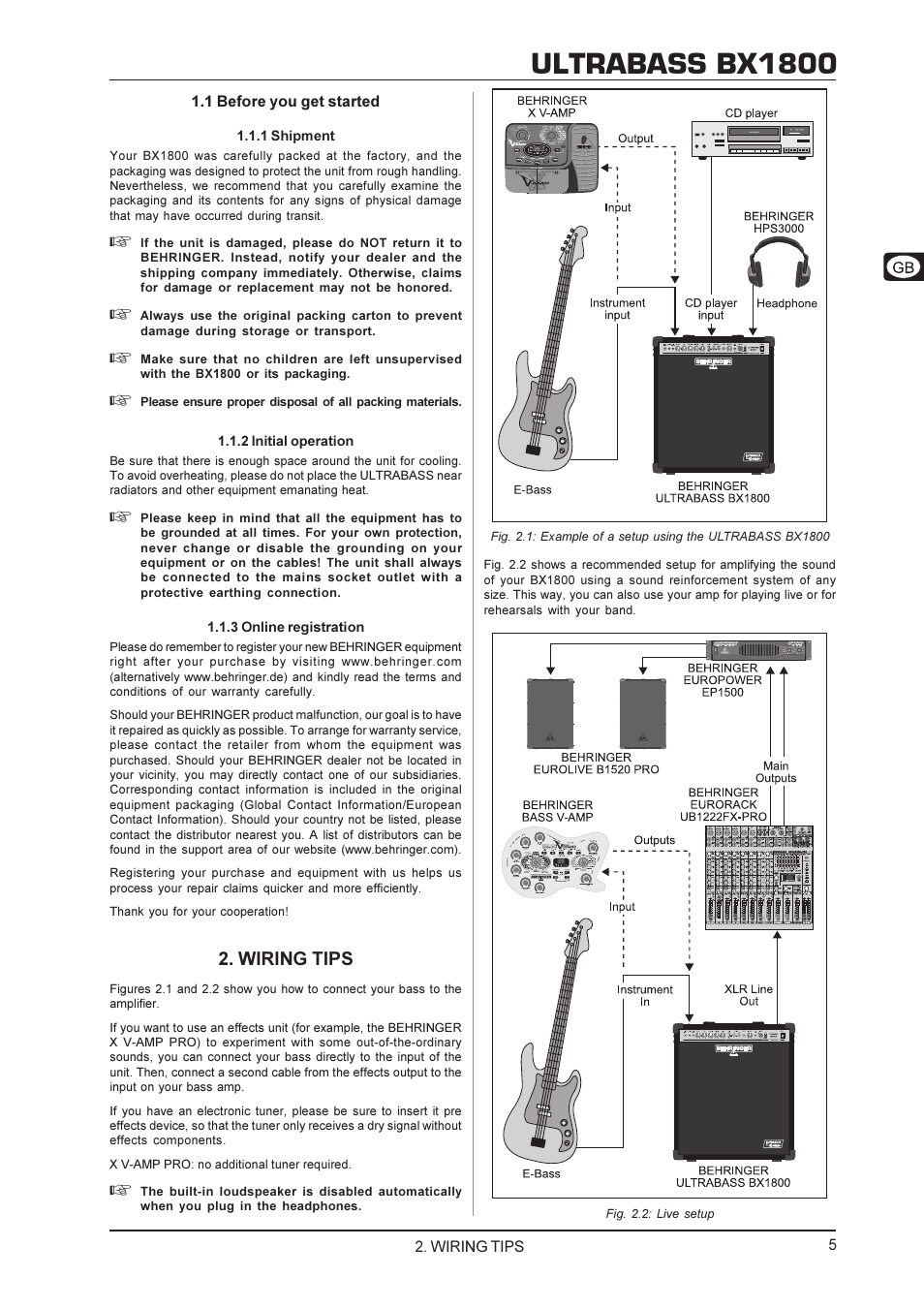 Ultrabass bx1800, Wiring tips | Behringer BX1800 User Manual | Page 5 / 8