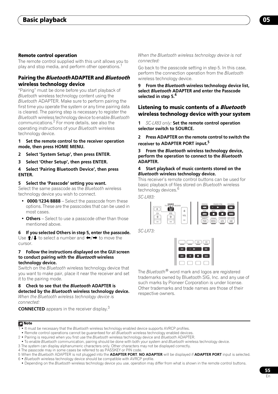 Basic Playback 05 Bluetooth Pairing The Pioneer Sc Lx73 User Manual Page 55 146 Original Mode