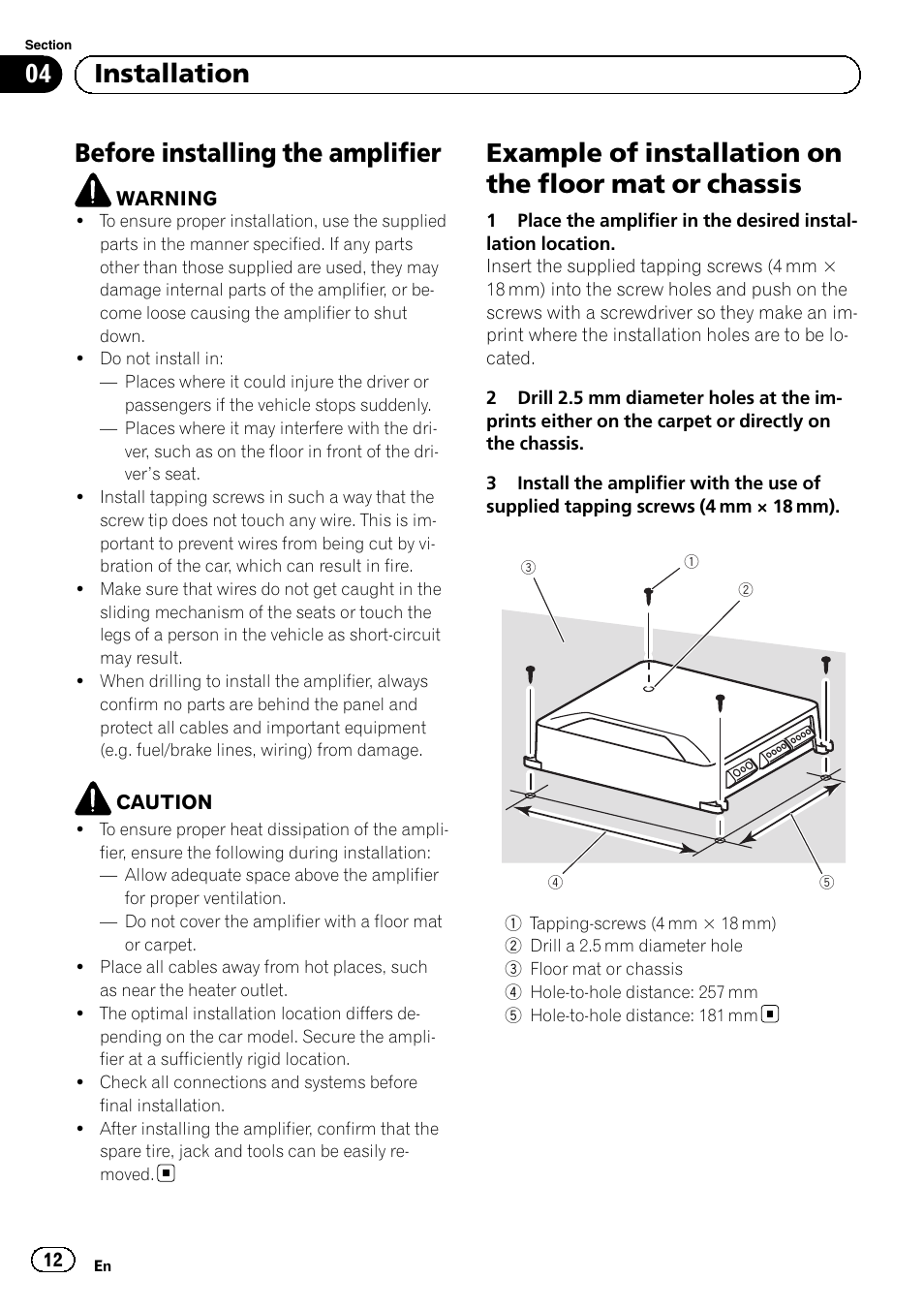 Before installing the amplifier, 04 installation | Pioneer GM-D8604 User  Manual | Page 12 / 96 | Original mode