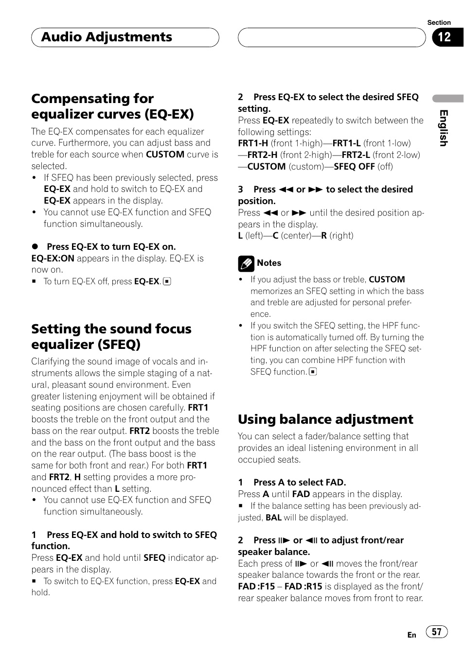 Compensating For Equalizer Curves Eq Ex 57 Setting The Sound Focus Equalizer Pioneer Dvh P5000mp User Manual Page 57 4 Original Mode