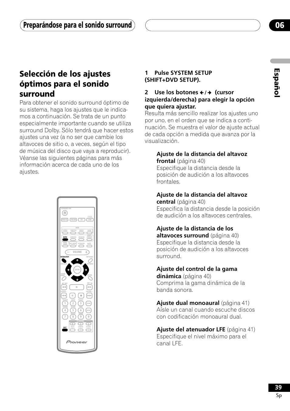 Preparándose para el sonido surround 06, Español | Pioneer DCS-303 User  Manual | Page 39 / 76 | Original mode