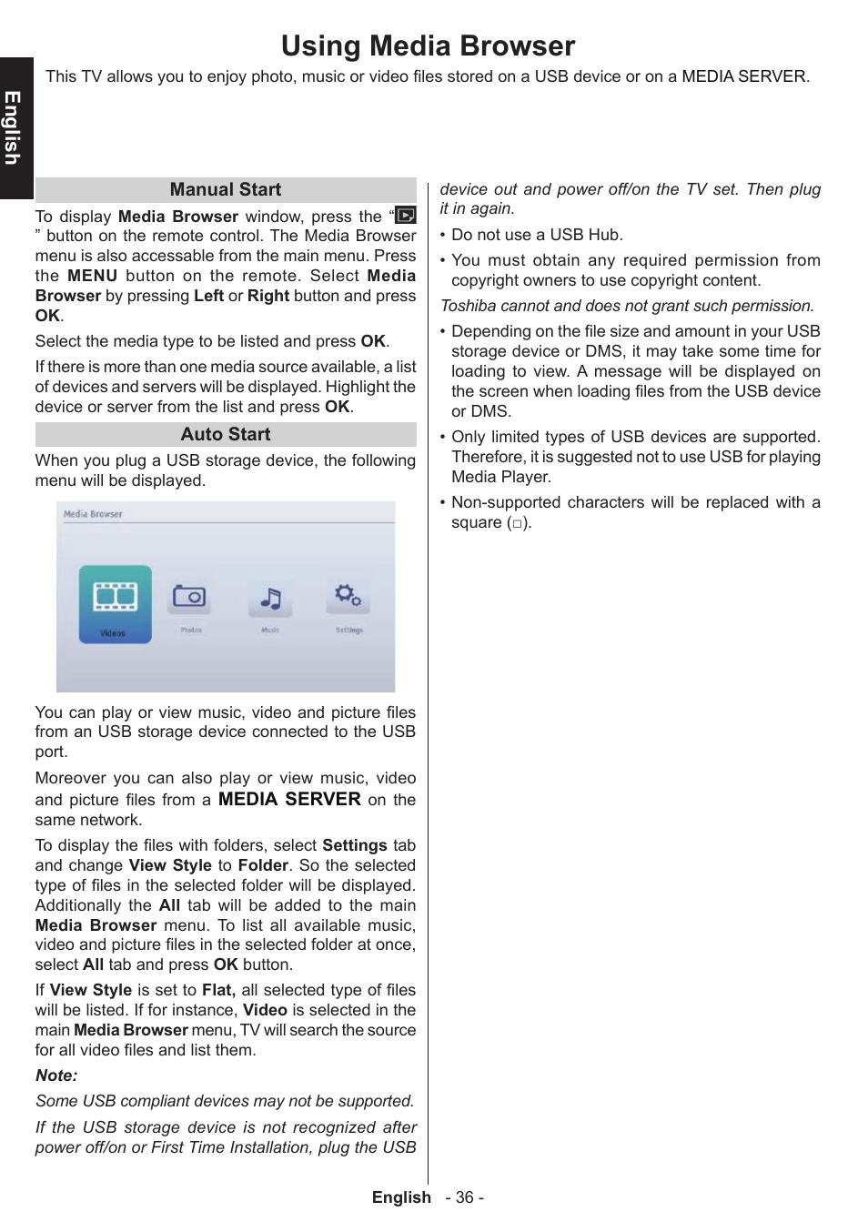 Using media browser, English | Toshiba D1434 User Manual | Page 38 / 61
