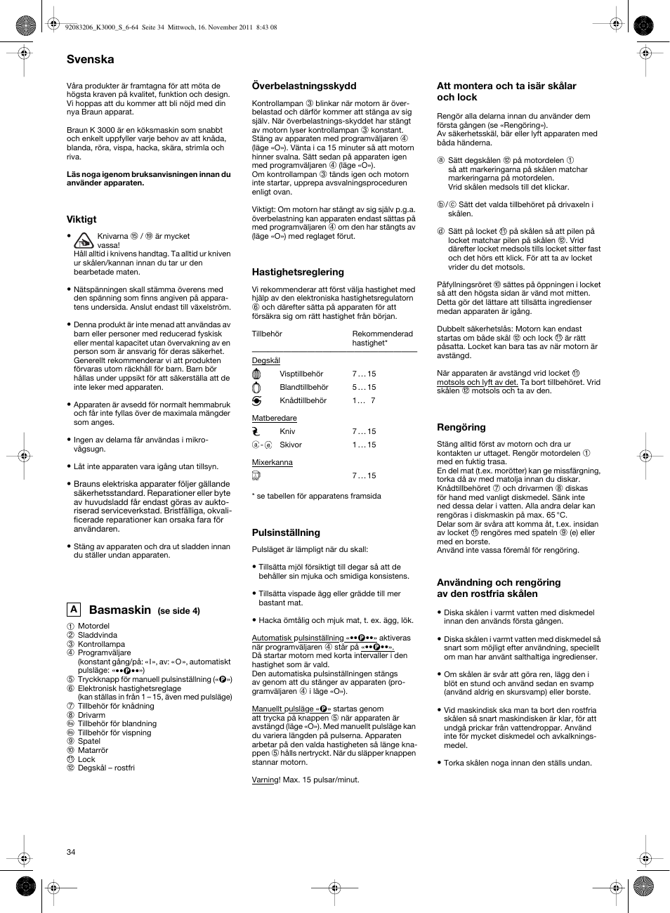 Basmaskin, Svenska | Braun MULTIQUICK 7 K3000 User Manual | Page 33 / 61 |  Original mode