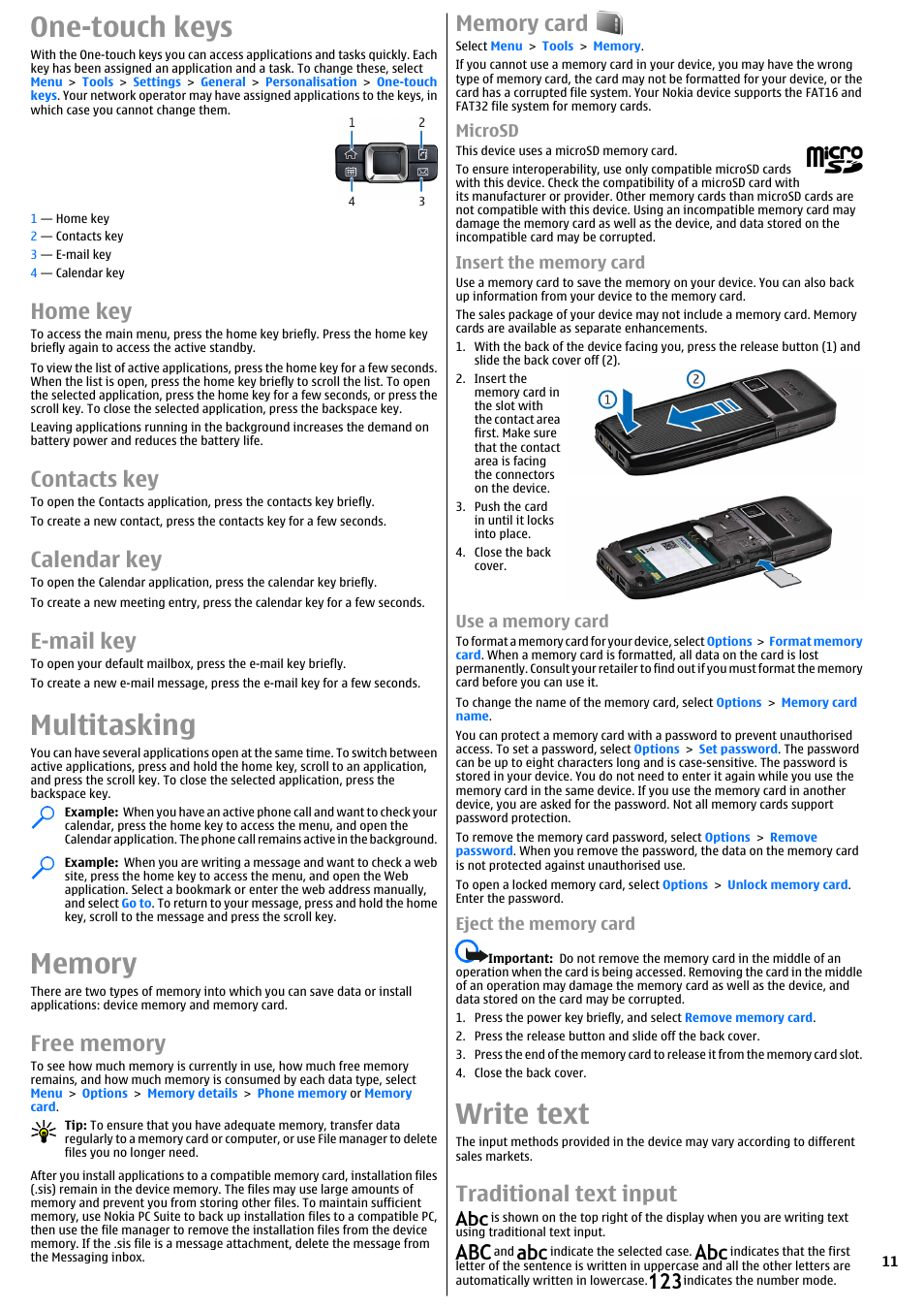 One-touch keys, Home key, Contacts key | Nokia E51 User Manual | Page 11 /  52 | Original mode