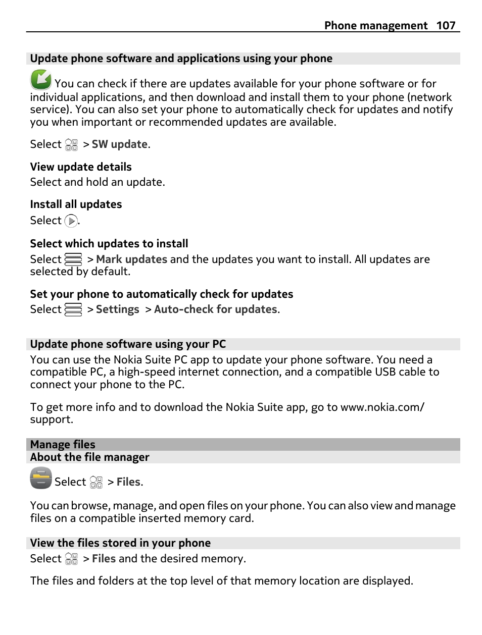 Update phone software using your pc, Manage files, About the file manager | Nokia  C7 User Manual | Page 107 / 138 | Original mode