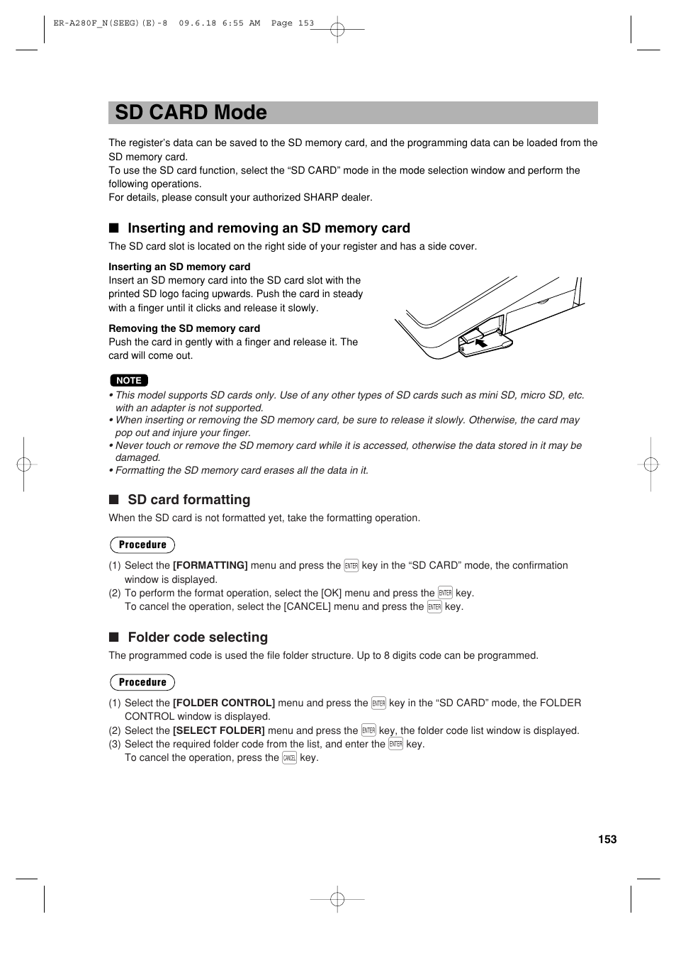 Sd card mode | Sharp ER-A280F User Manual | Page 155 / 188