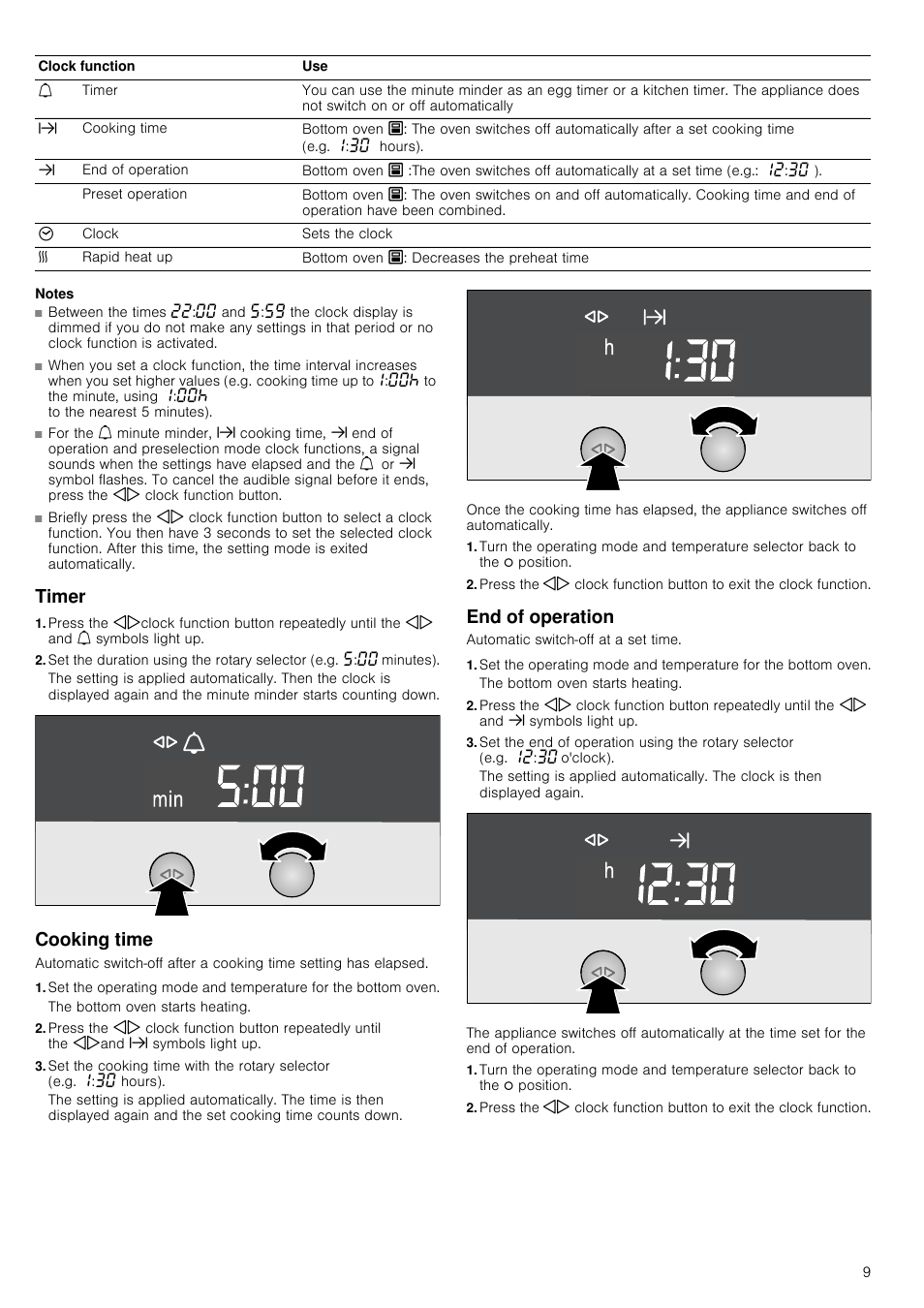 Notes, Timer, Cooking time | Neff U15M52N3GB User Manual | Page 9 / 28