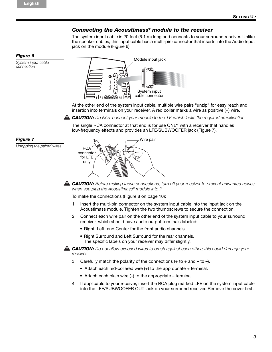 Connecting the acoustimass, Module to the receiver | Bose Acoustimass 6  Series III User Manual | Page 9 / 16