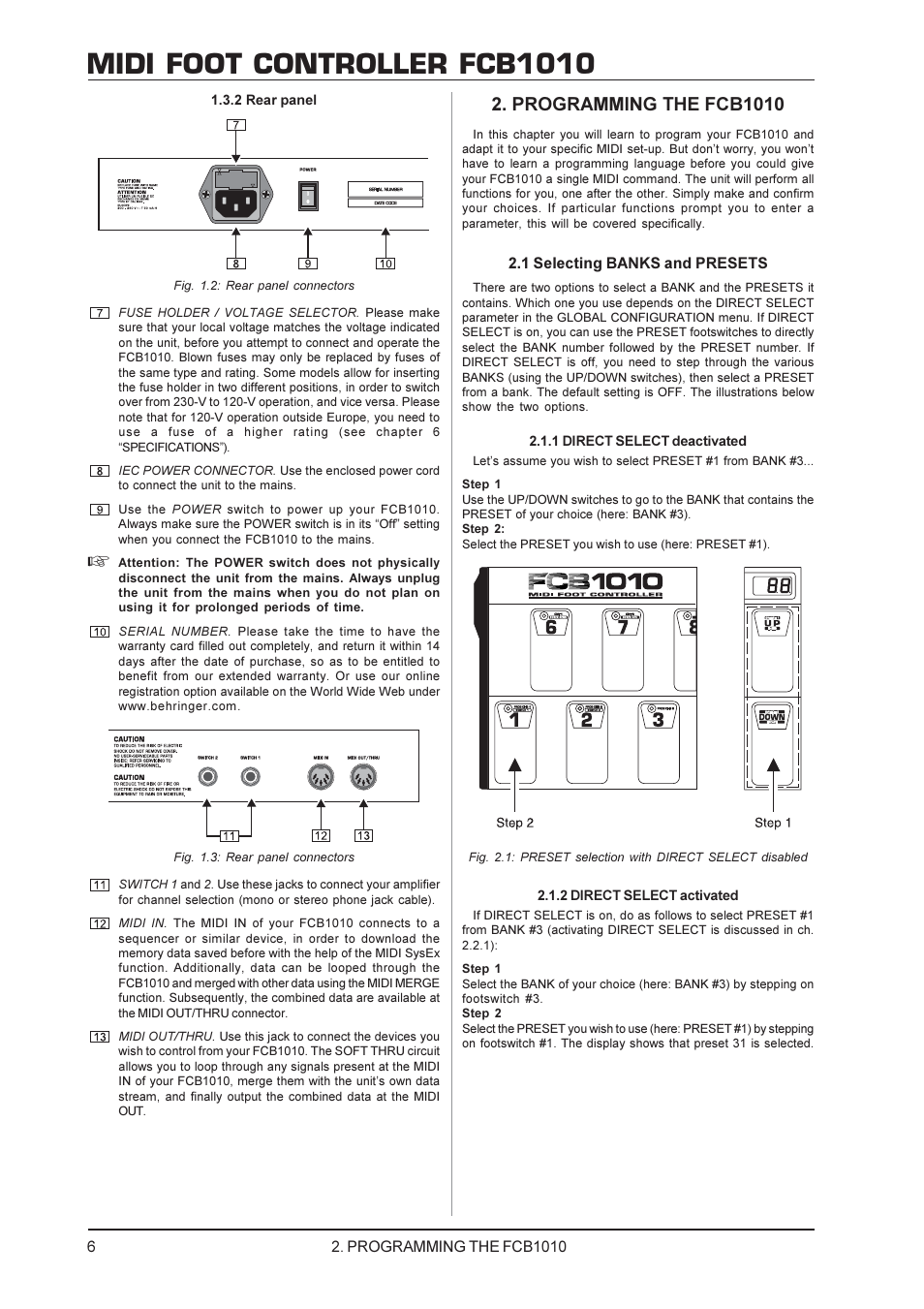 Midi foot controller fcb1010, Programming the fcb1010 | Behringer FCB1010  User Manual | Page 6 / 16 | Original mode